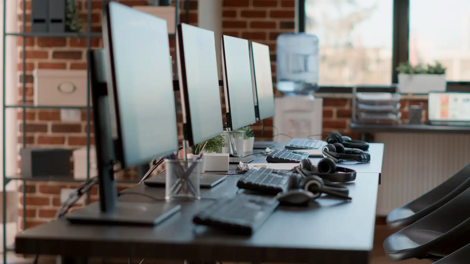 empty call center workstation